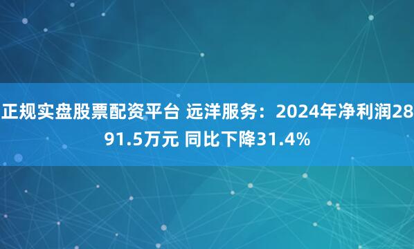 正规实盘股票配资平台 远洋服务：2024年净利润2891.5万元 同比下降31.4%